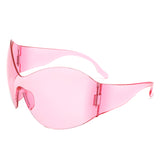 HW1012 - Women Fashion Rimless Oversized Shield Wraparound Wholesale Sunglasses