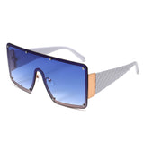 HJ2111 - Oversized Flat Top Stud Trim Shield Wholesale Sunglasses