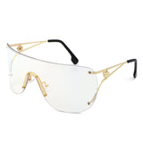 HW2071 - Oversize Rimless Shield Wraparound Flat Top Wholesale Sunglasses