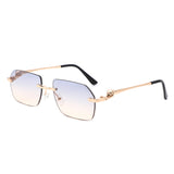 HJ2090 - Rimless Leopard Design Tinted Lens Square Wholesale Sunglasses