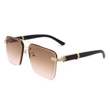 HW3021 - Retro Square Rimless Brow-Bar Tinted Fashion Wholesale Sunglasses