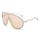 HS2171 - Oversize Fashion Curved Lens Rhinestone Aviator Wholesale Sunglasses