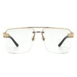 HW3021 - Retro Square Rimless Brow-Bar Tinted Fashion Wholesale Sunglasses