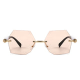 HJ2143 - Rimless Hexagon Gradient Gold-Temple Wholesale Sunglasses