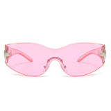 HW2031-1 - Rimless Sleek Wraparound Shield Star Design Wholesale Fashion Sunglasses