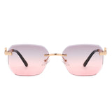 HJ2073 - Rectangle Rimless Curved Tinted Square Wholesale Sunglasses