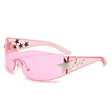 HW2031-1 - Rimless Sleek Wraparound Shield Star Design Wholesale Fashion Sunglasses