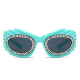 HS2136-3 - Oval Wrap Around Spike Glitter Fashion Women Wholesale Sunglasses
