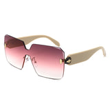 HS2198 - Oversize Rimless Fashion Shield Square Wholesale Sunglasses