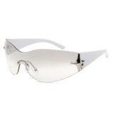 HW2064 - Rimless Sleek Double Star Fashion Shield Wholesale Sunglasses