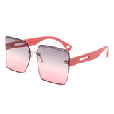 HJ2072 - Oversize Rimless Square Curved Lens Fashion Wholesale Sunglasses