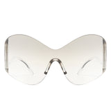 HW1012 - Women Fashion Rimless Oversized Shield Wraparound Wholesale Sunglasses