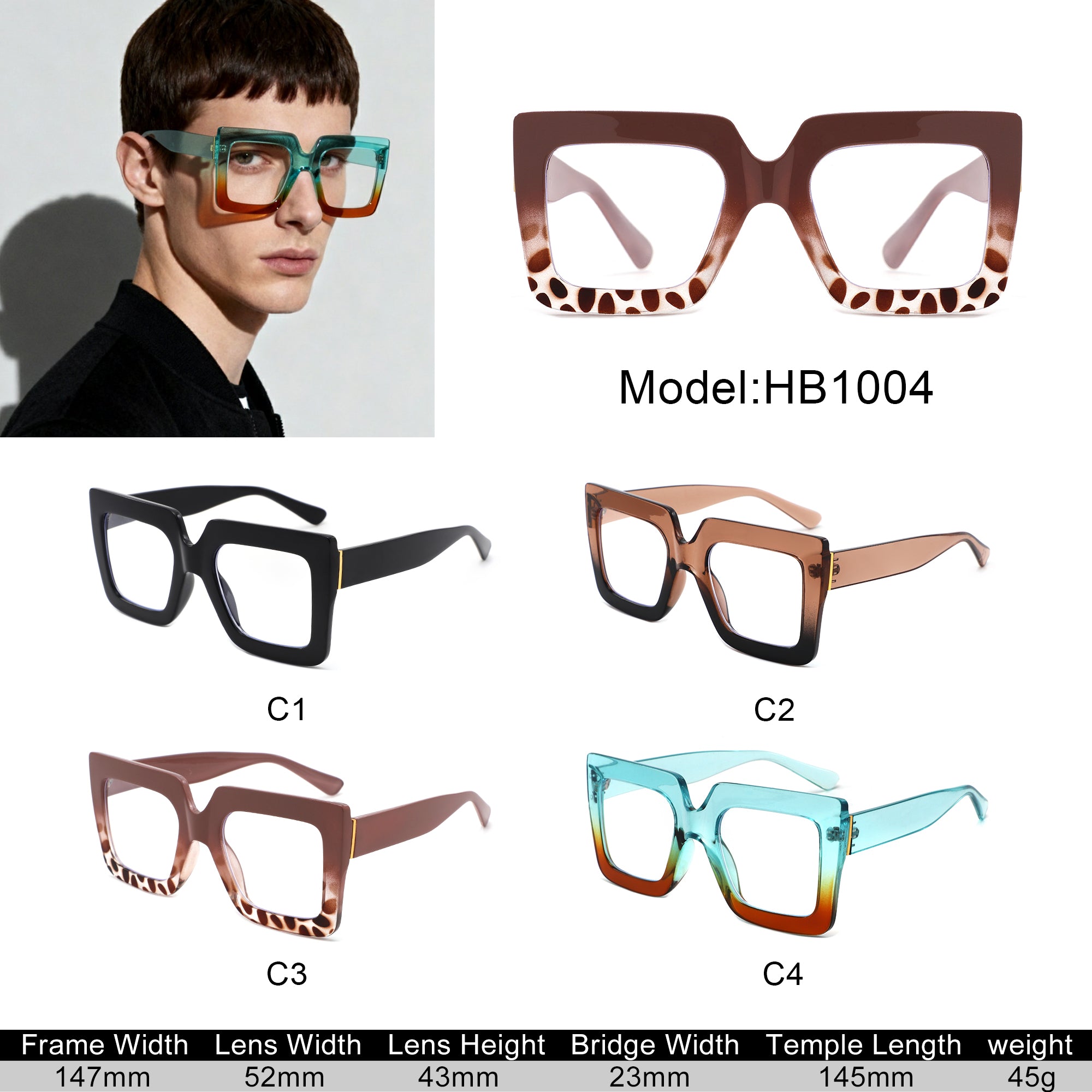 HB1004 - Oversized Square Blue Light Blocking Glasses - Iris Fashion