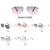 HJ2090 - Rimless Leopard Design Tinted Lens Square Wholesale Sunglasses