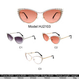 HJ2103 - Pearl-Embellished Cat-Eye Gold-Temple Fashion Wholesale Sunglasses