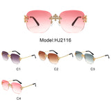 HJ2116 - Rimless Luxurious Square Jeweled Temple Fashion Sunglasses