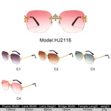 HJ2116 - Rimless Luxurious Square Jeweled Temple Fashion Sunglasses