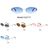 HJ2117 - Rimless Oval Slim Gold Temple Fashion Wholesale Sunglasses