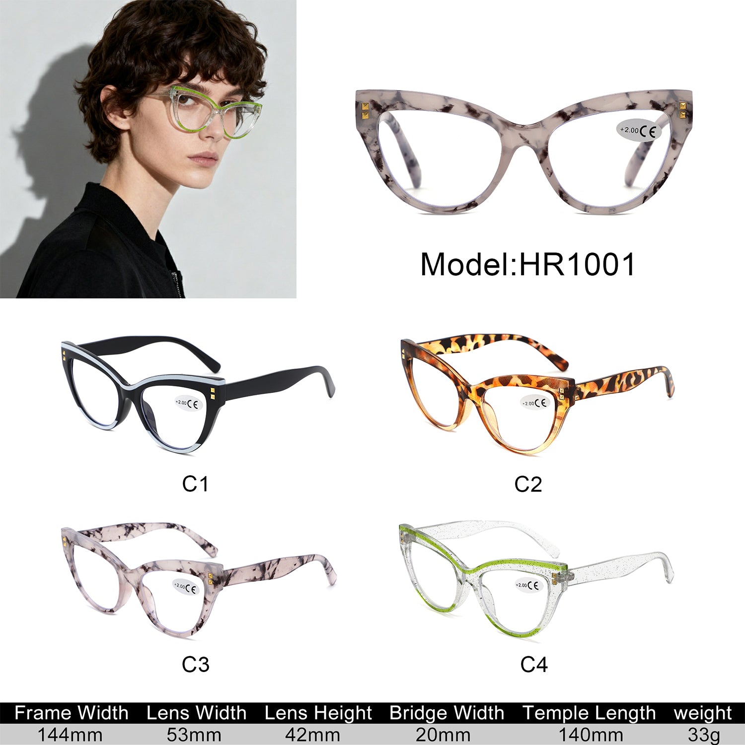 HR1001 - Women Cat Eye Reading Glasses - Iris Fashion