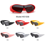 HS1308 - Wrap Around Shield Oversize Winged Bar Sleek Wholesale Sunglasses