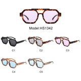 HS1342 - Square Geometric Block Brow-Bar Aviator Wholesale Sunglasses