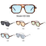 HS1382 - Square Brow-Bar Flat Top Tinted Lens Wholesale Sunglasses
