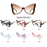 HS1401 - Oversized Winged Cat Eye Semi-Rimless Butterfly Wholesale Sunglasses