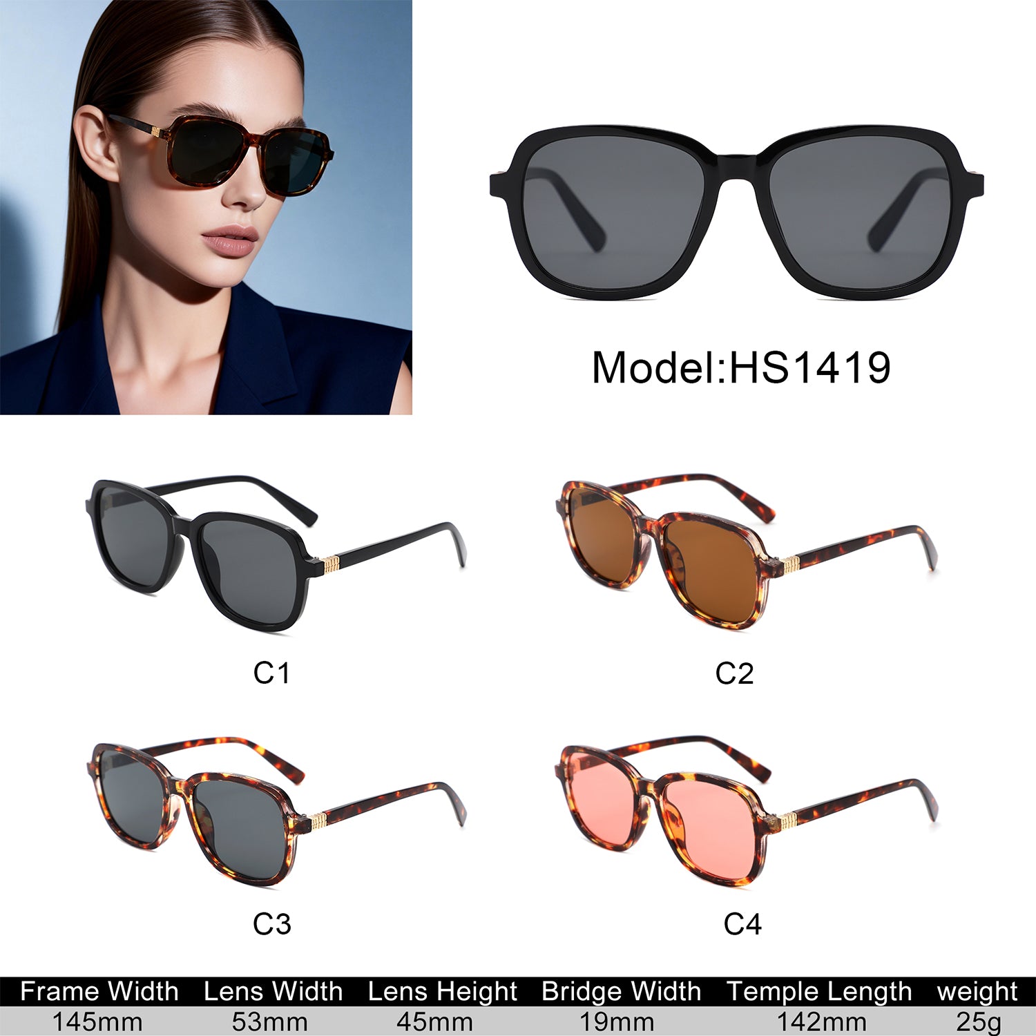 HS1419 - Women Retro Square Fashion Sunglasses - Iris Fashion