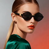 HS1421 - Geometric Semi-Rimless Polygon Sunglasses