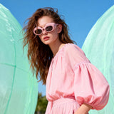 HS1430 - Chunky Retro Thick Frame Fashion Oval Sunglasses