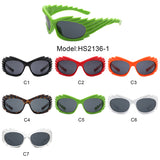 HS2136-1 - Wrap Around Oval Spike Oversize Fashion Wholesale Sunglasses