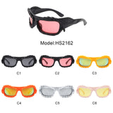 HS2162 - Rectangle Irregular Twisted Thick Frame Futuristic Wholesale Sunglasses