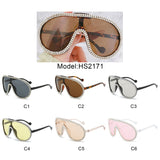 HS2171 - Oversize Fashion Curved Lens Rhinestone Aviator Wholesale Sunglasses