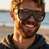 HS2261 - Oversized Flat Top Aviator Style Shield Sunglasses