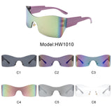 HW1010 - Futuristic Square Mirrored Flat Top Wrap Around Shield Wholesale Sunglasses