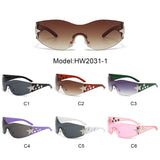 HW2031-1 - Rimless Sleek Wraparound Shield Star Design Wholesale Fashion Sunglasses