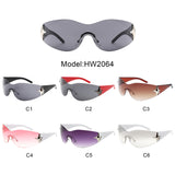 HW2064 - Rimless Sleek Double Star Fashion Shield Wholesale Sunglasses