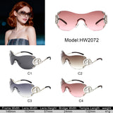 HW2072 - Women Oversized Rimless Shield Fashion Sunglasses