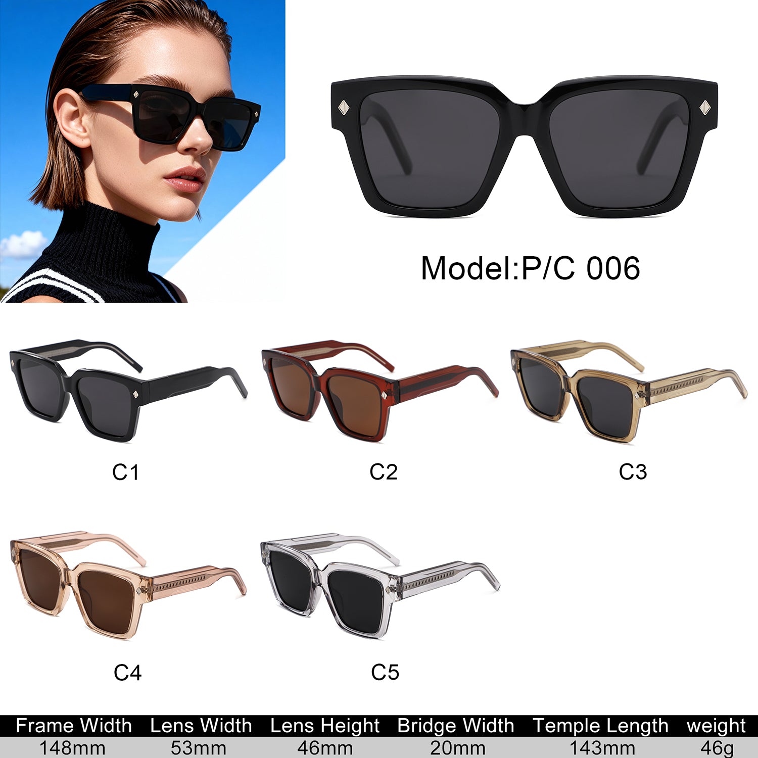 P/C006 - Oversized Bold Square Women Fashion Wholesale Sunglasses - Iris Fashion
