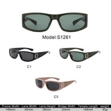 S1261 - Sleek Rectangle Textured Sides Wraparound Fashion Sunglasses