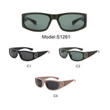 S1261 - Sleek Rectangle Textured Sides Wraparound Fashion Sunglasses