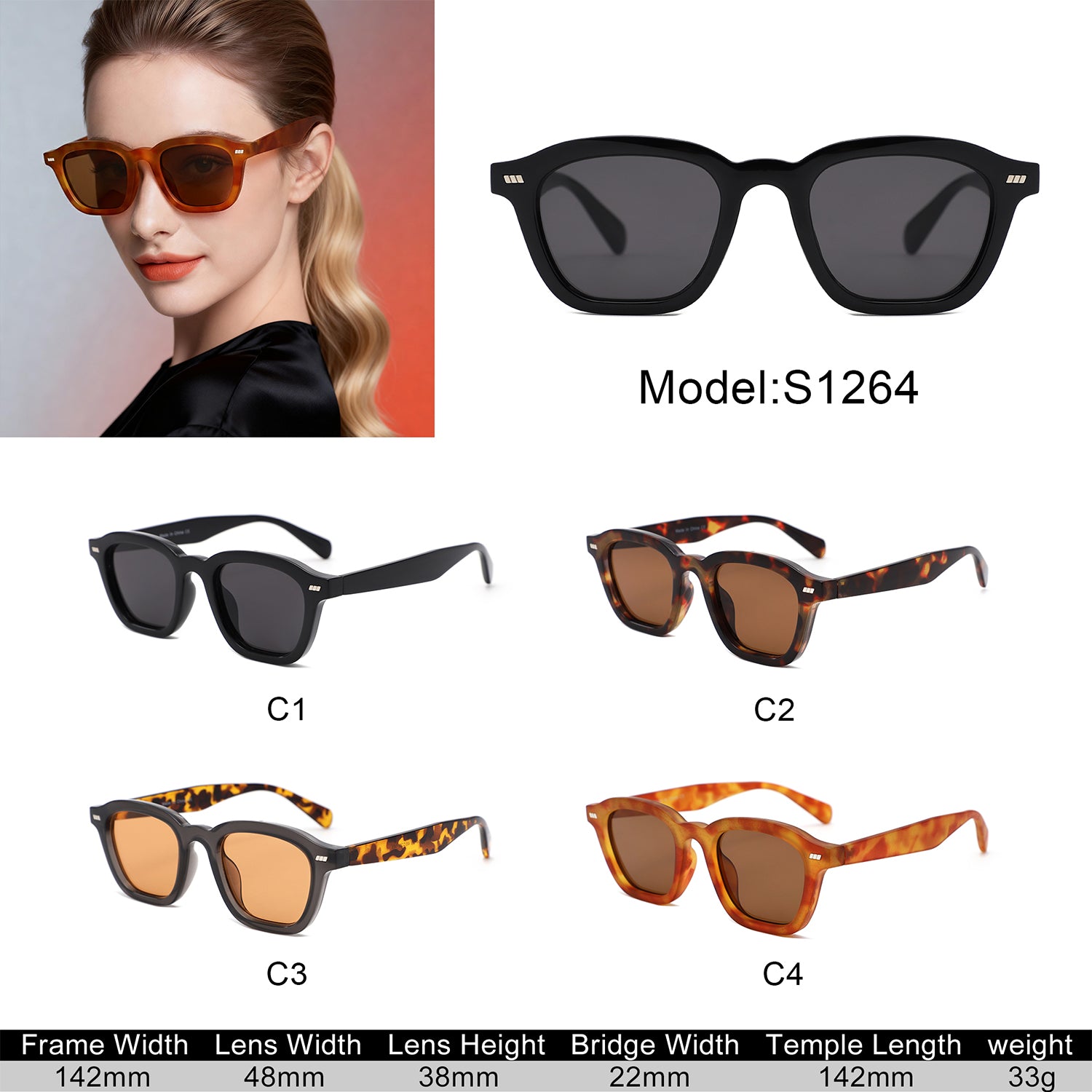 S1264 - Square Bold Retro Thick Frame Sunglasses - Iris Fashion