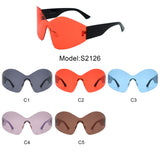 S2126 - Oversize Rimless Wraparound Shield Tinted Fashion Wholesale Sunglasses