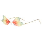 W2018 - Rimless Dragonfly Wing Shape Tinted Party Fashion Sunglasses