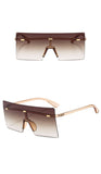 6932 - Rimless Retro Square Oversize Fashion Sunglasses