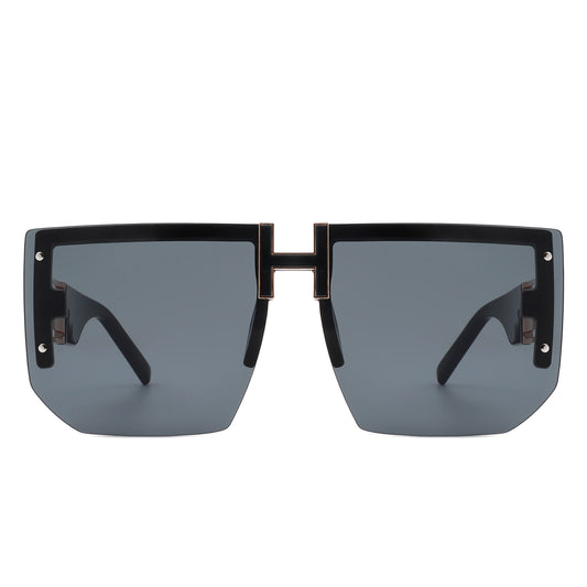 HW3020 - Square Oversize Flat Top Chunky Half Frame Sunglasses
