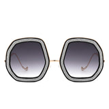J3008 - Women Round Irregular Geometric Glitter Fashion Sunglasses