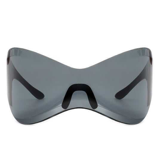 HW1008 - Futuristic Oversized Rimless Shield Wraparound Fashion Sunglasses