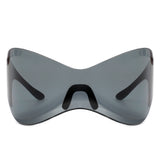 HW1008 - Futuristic Oversized Rimless Shield Wraparound Fashion Sunglasses