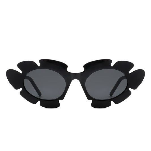 HS1147 - Women Irregular Round Cut-Out Cat Eye Flower Design Fashion Sunglasses